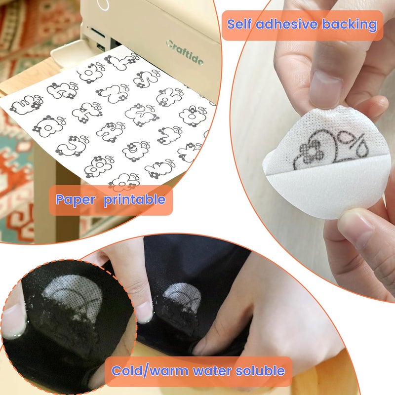 craftido 8.5"x11" 6PCS Sticky Water Soluble Embroidery Stabilizer Printable Dissolving Paper Medium Weight Allowed for Print or Draw Patterns Best for Hand & Machine Embroidery - Image 3